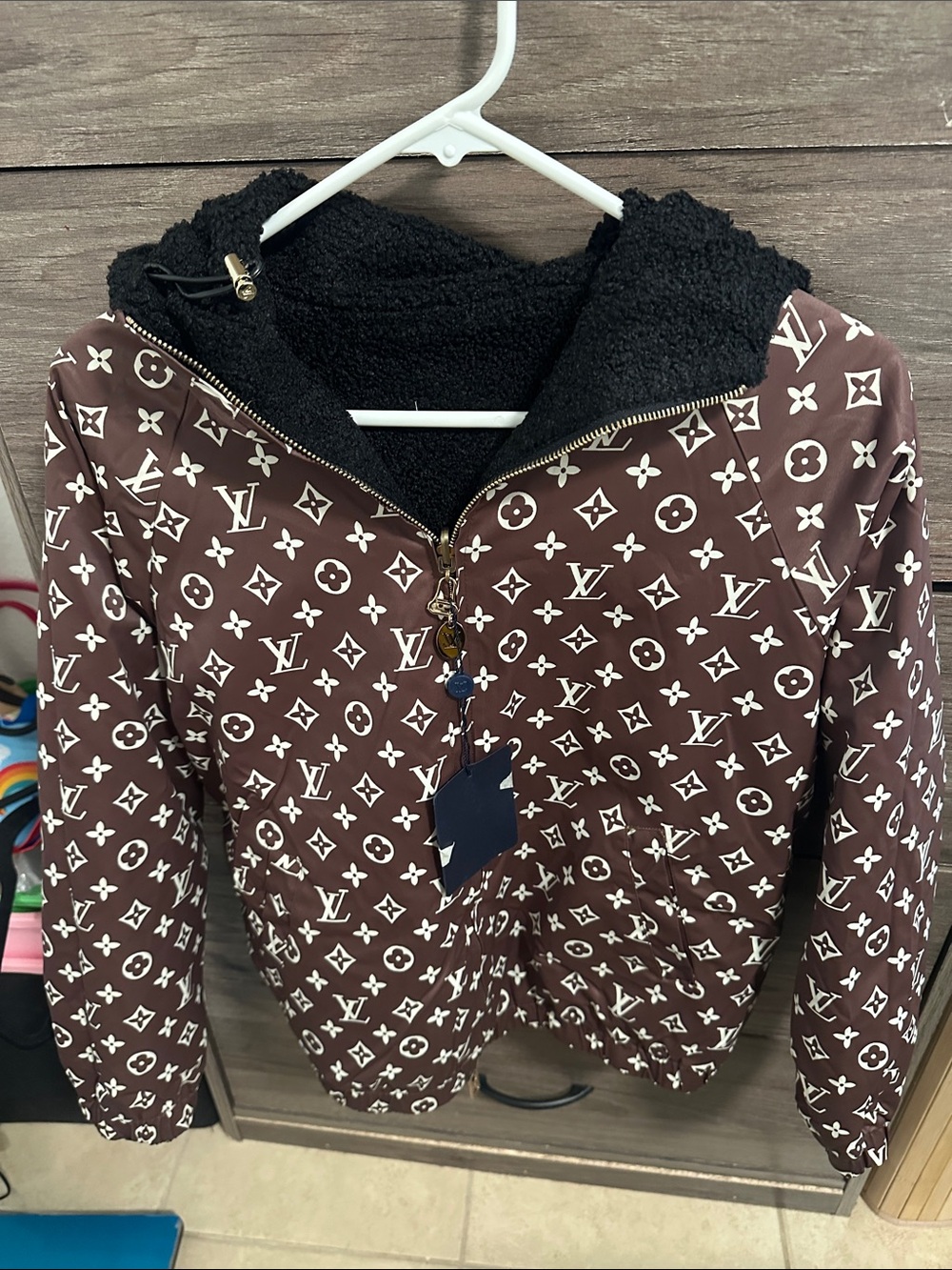 Brown Monogram Logo Puffer Jacket size M